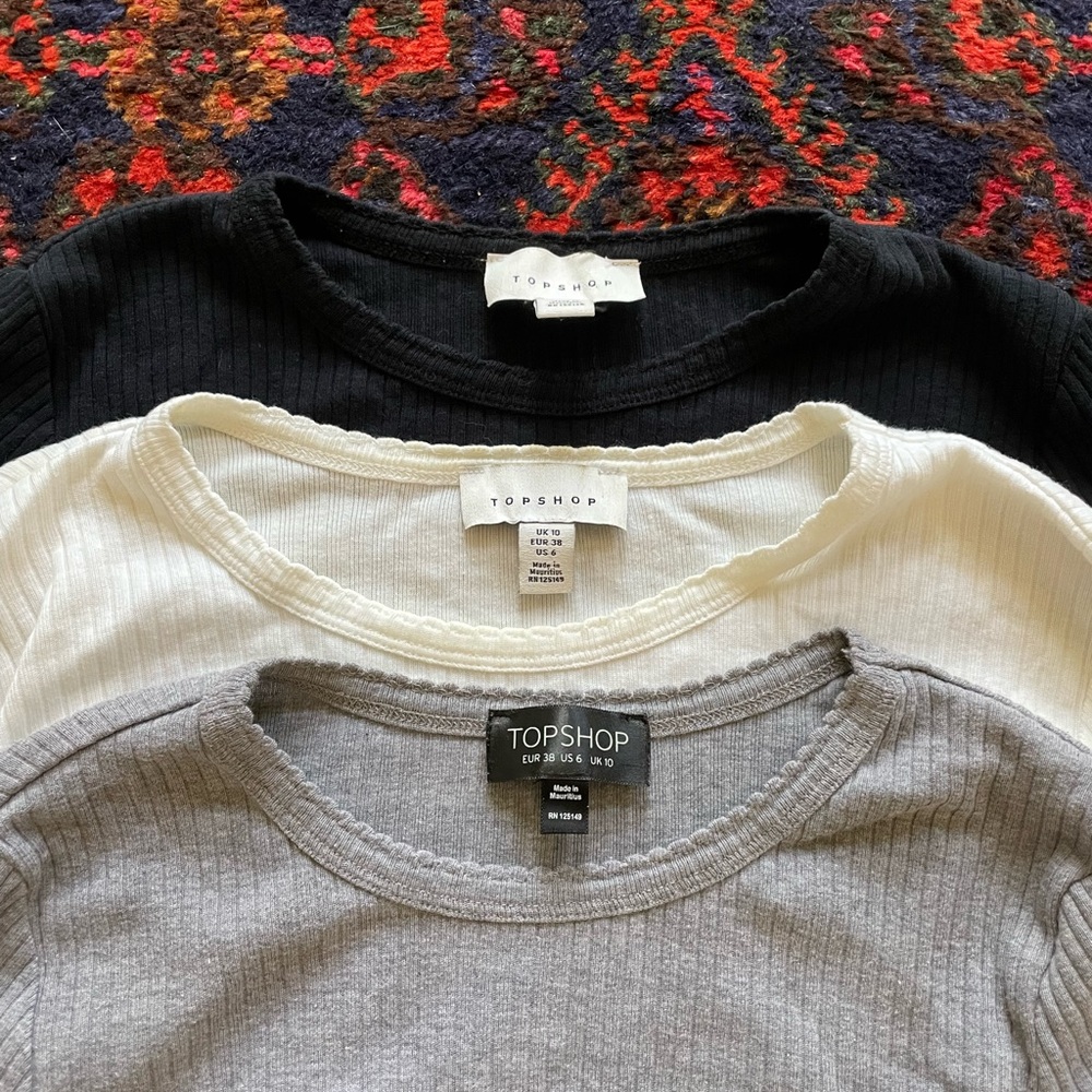 Set of 3 Topshop Ribbed Cropped Long Sleeve